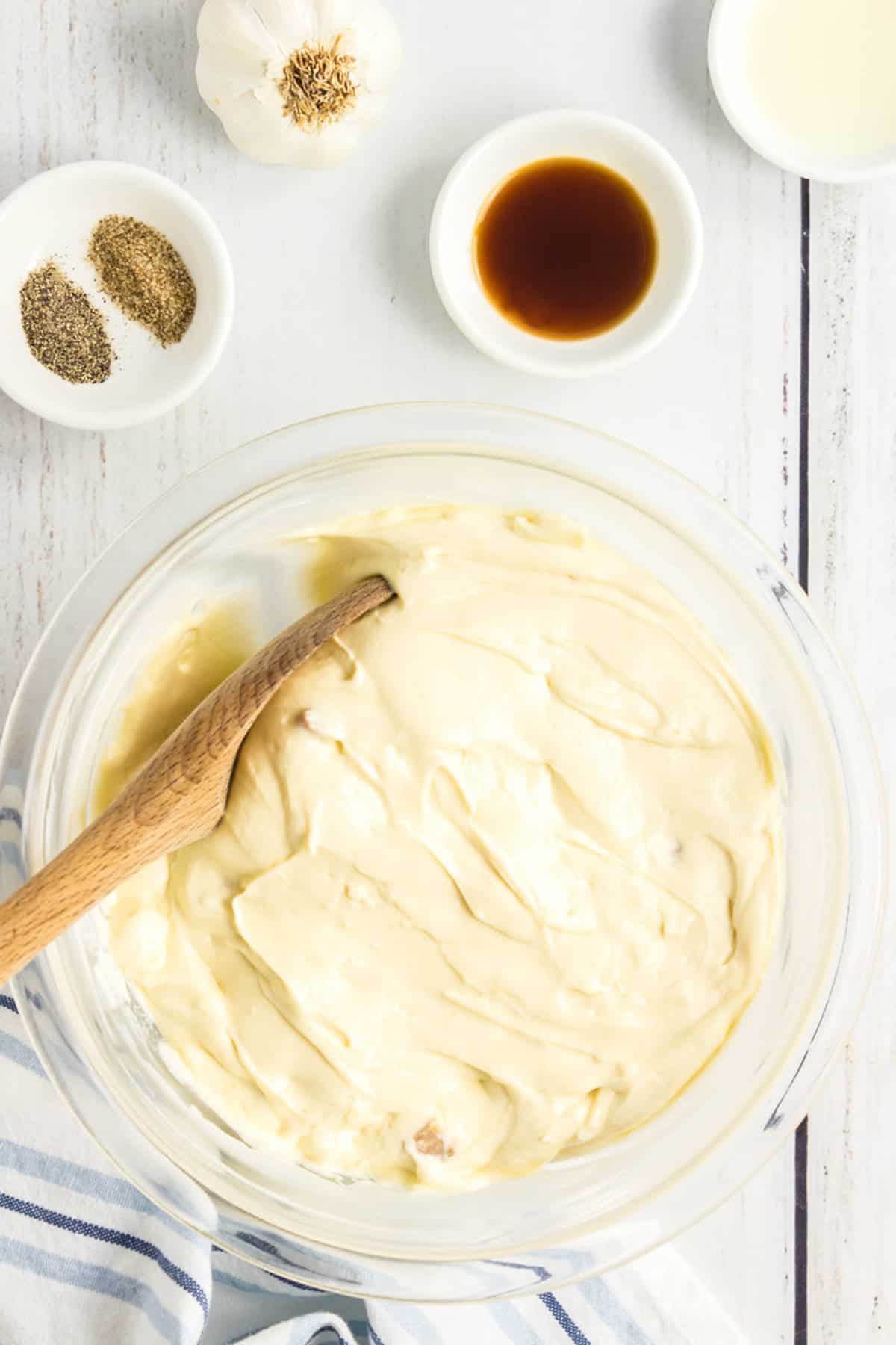 Mixing cream of soup together in bowl