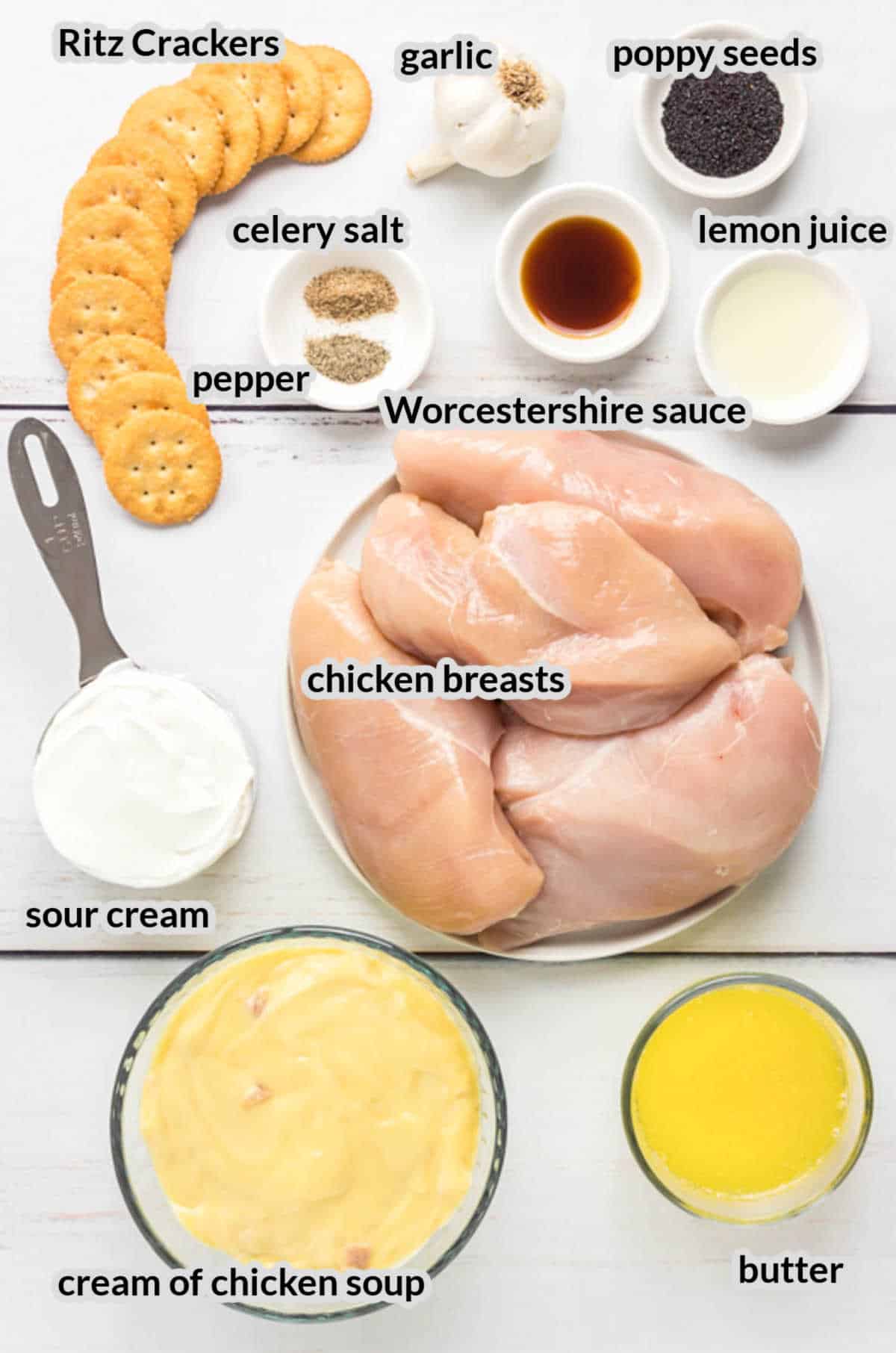 Overhead Image of Poppy Seed Chicken Ingredients