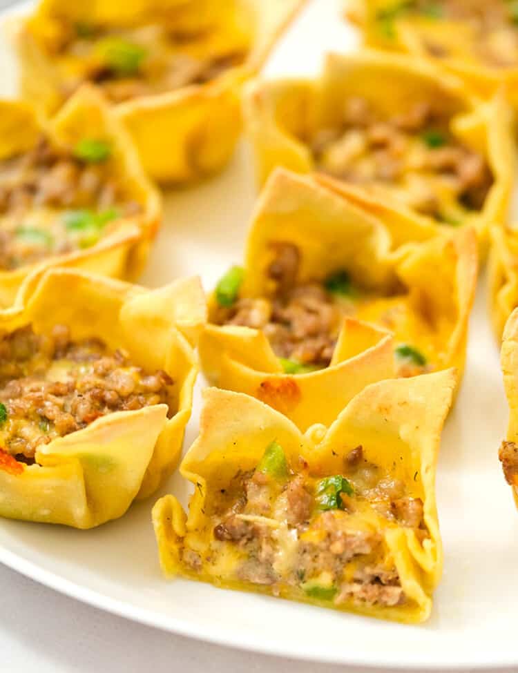 Savory Sausage Wonton Appetizers Just Out of Oven