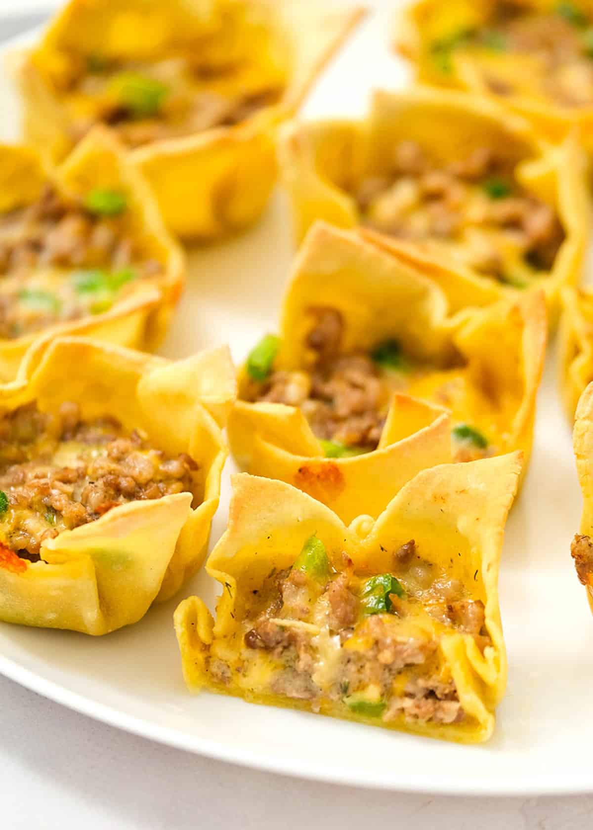 Savory Sausage Wonton Appetizers Just Out of Oven