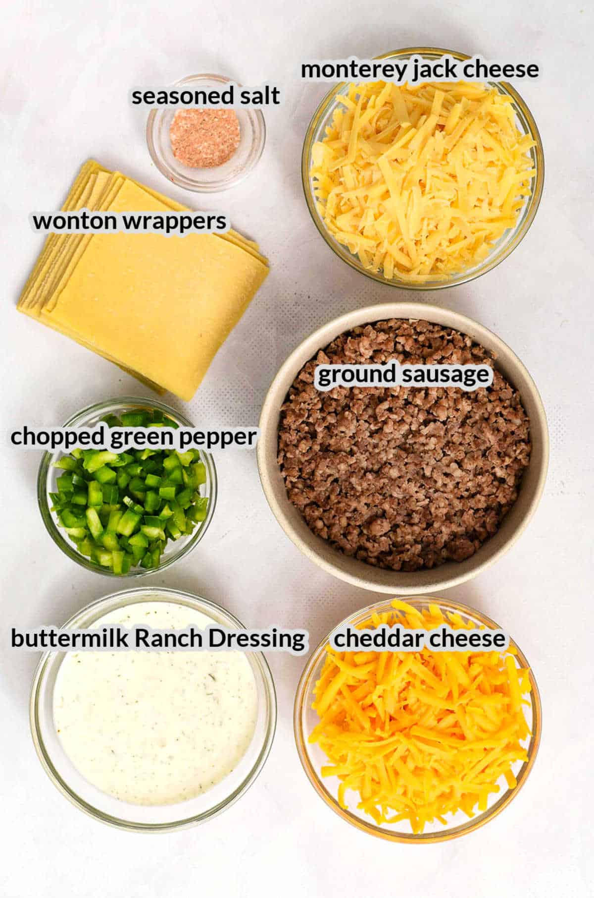 Overhead Image of Sausage Wonton Ingredients