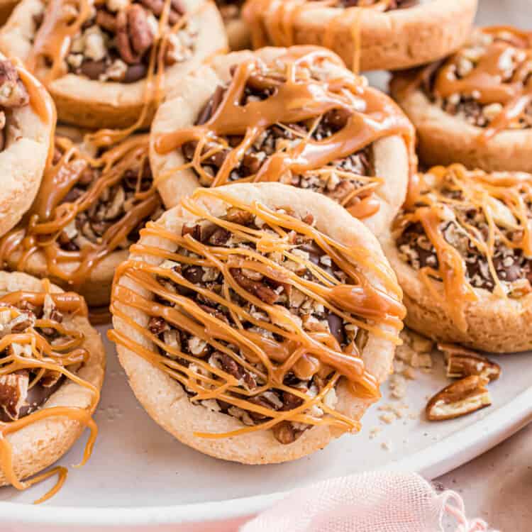 White plate with stacked Turtle Cookie Cups