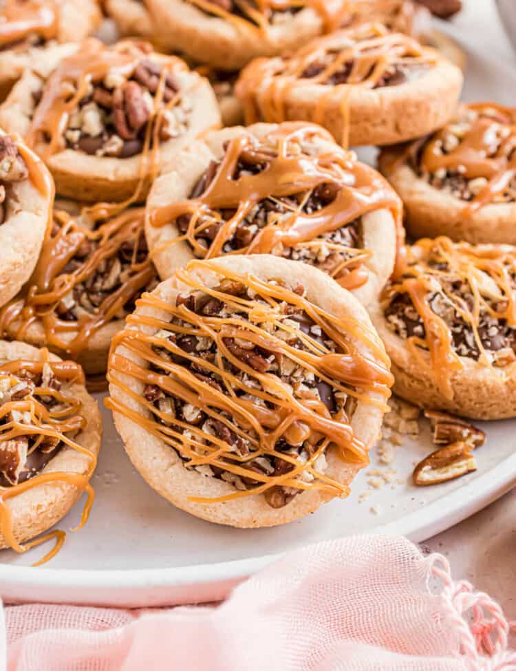 White plate with stacked Turtle Cookie Cups