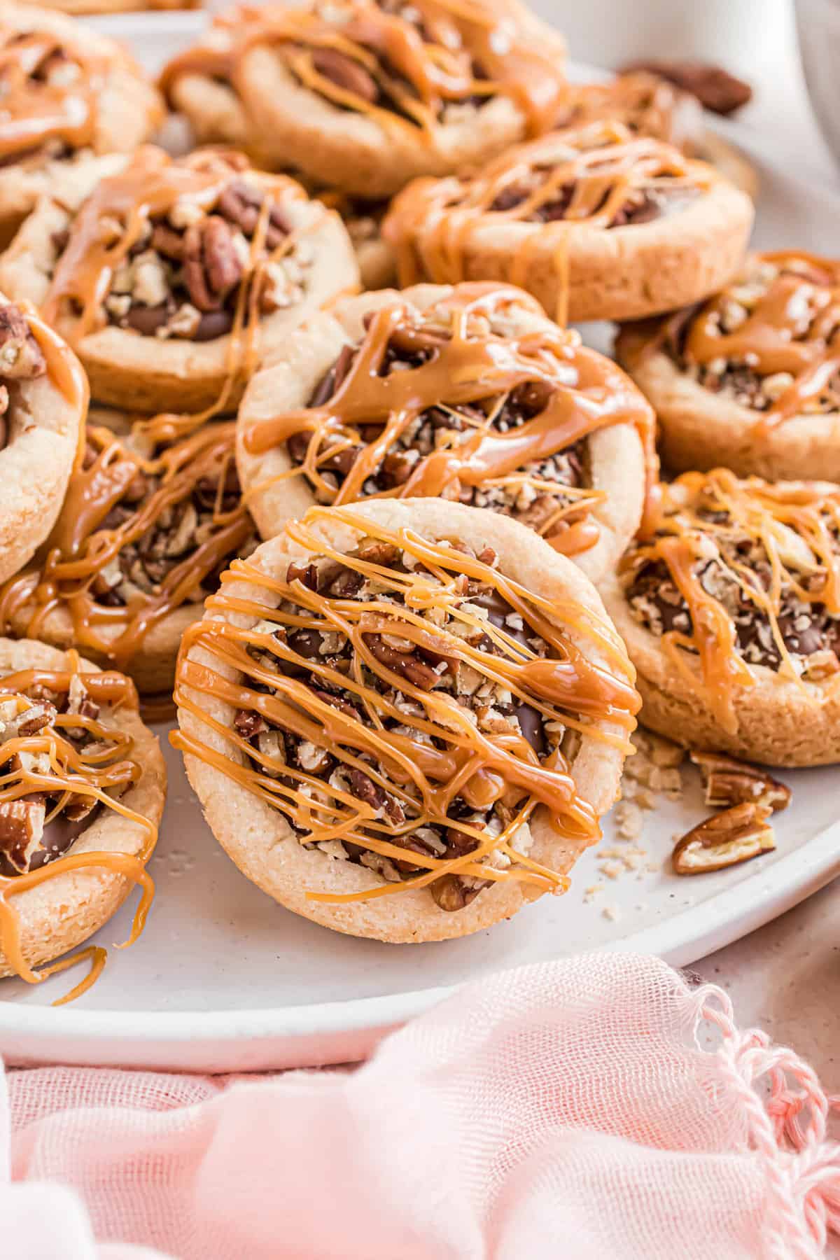 White plate with stacked Turtle Cookie Cups