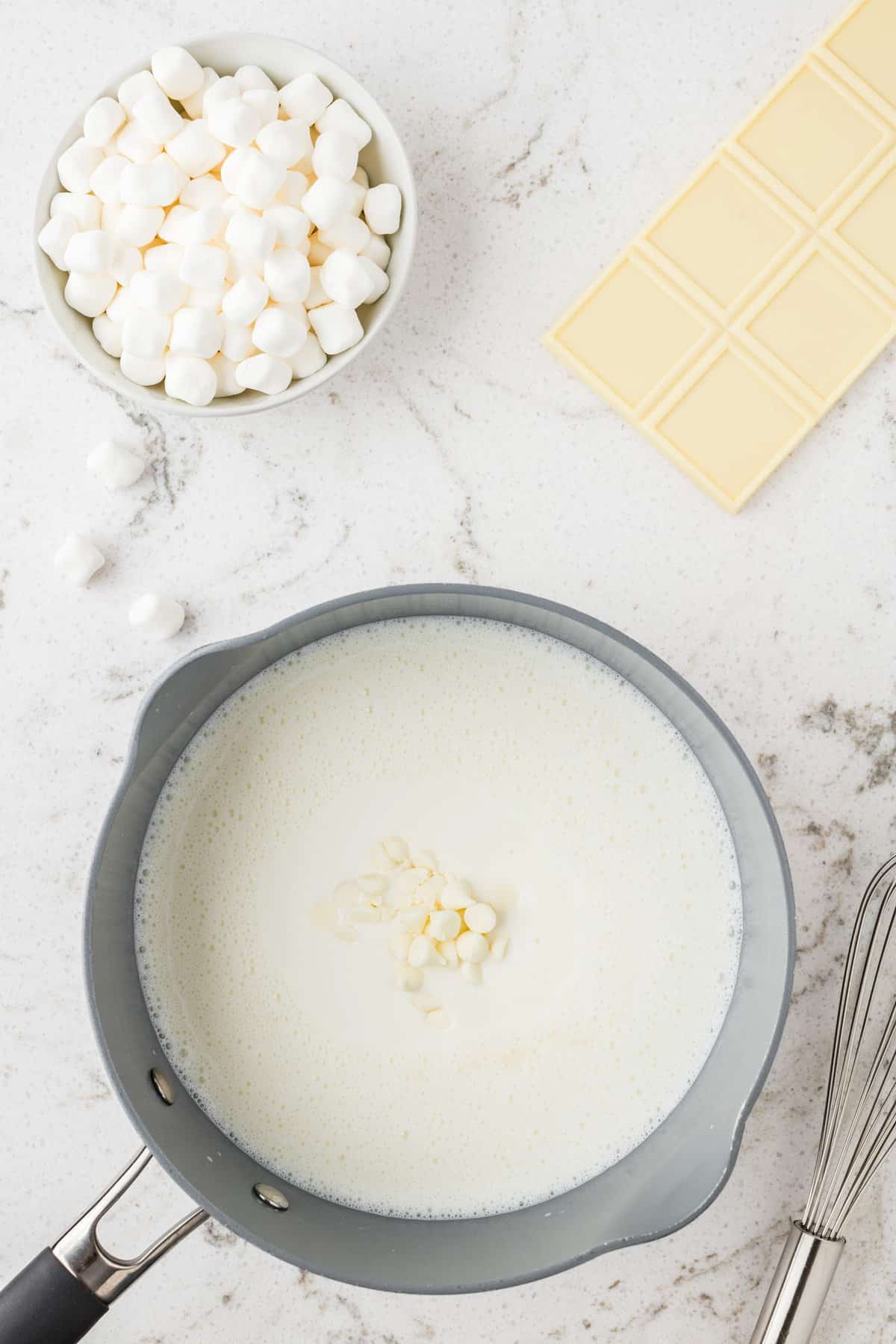 Melting chocolate in milk for hot chocolate