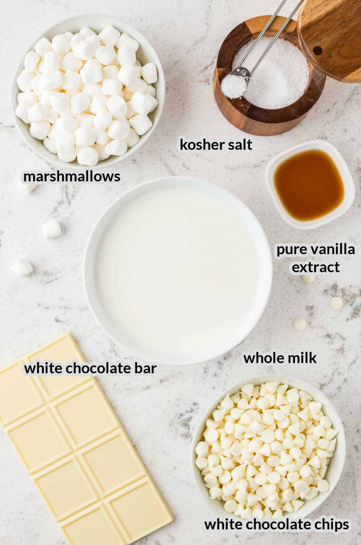 Overhead image of White Hot Chocolate Ingredients