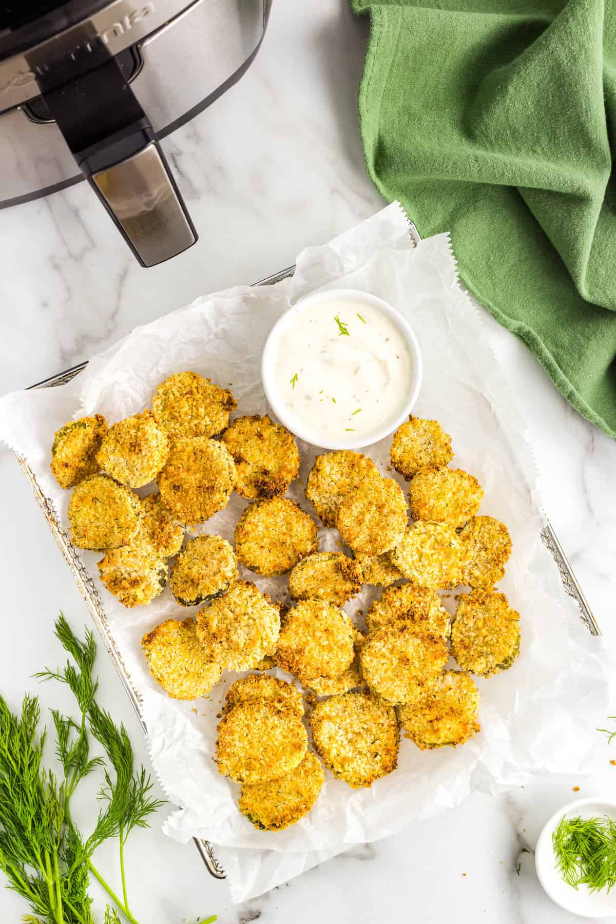 Fresh Out of the Air Fryer Fried Pickle Appetizer with Ranch Dipping Sauce