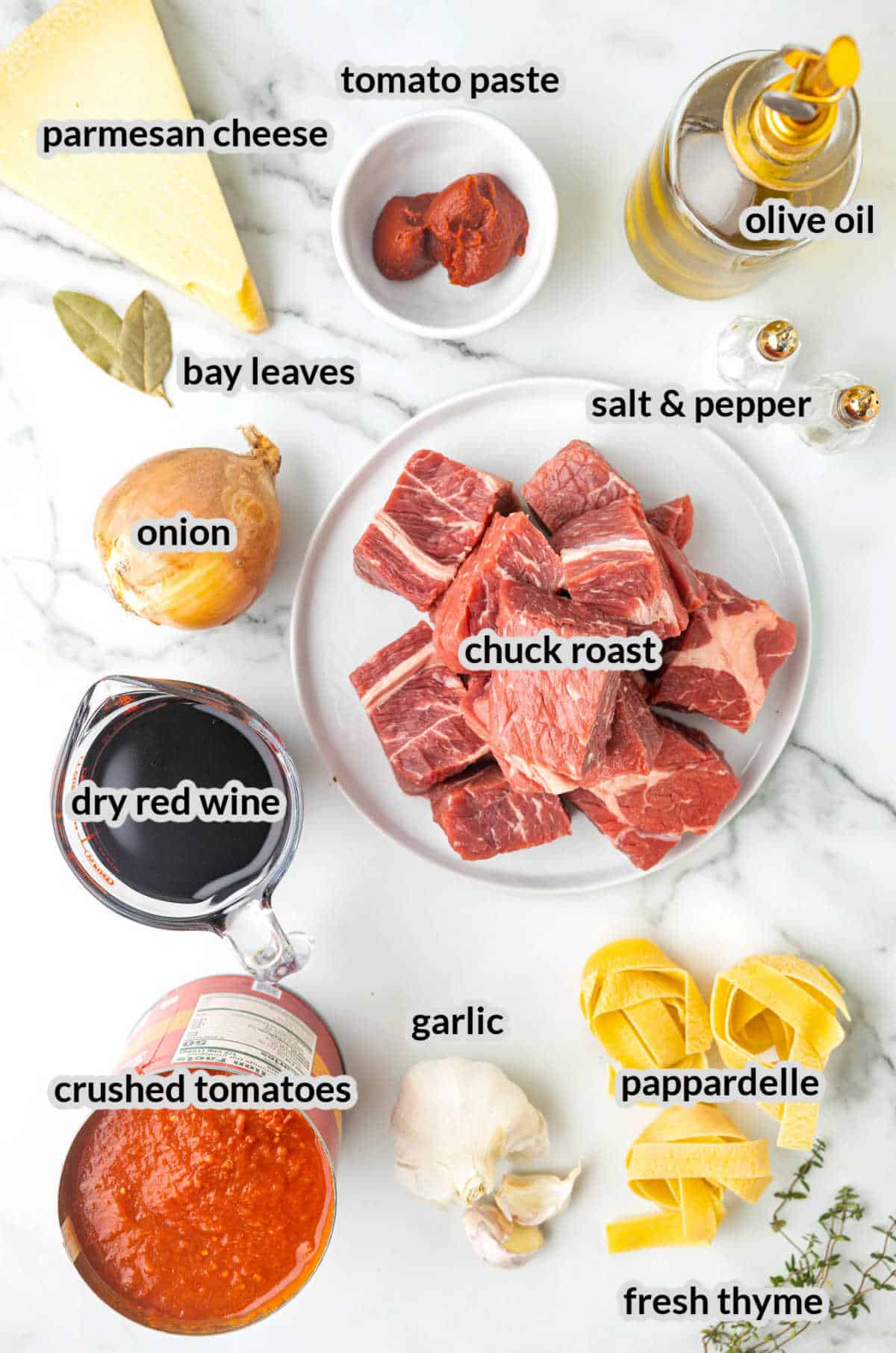 Overhead Image of Beef Ragu Recipe Ingredients