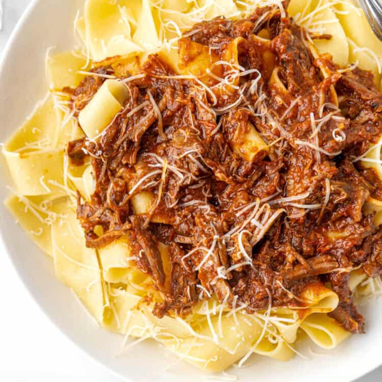 Square Overhead Image of Beef Ragu