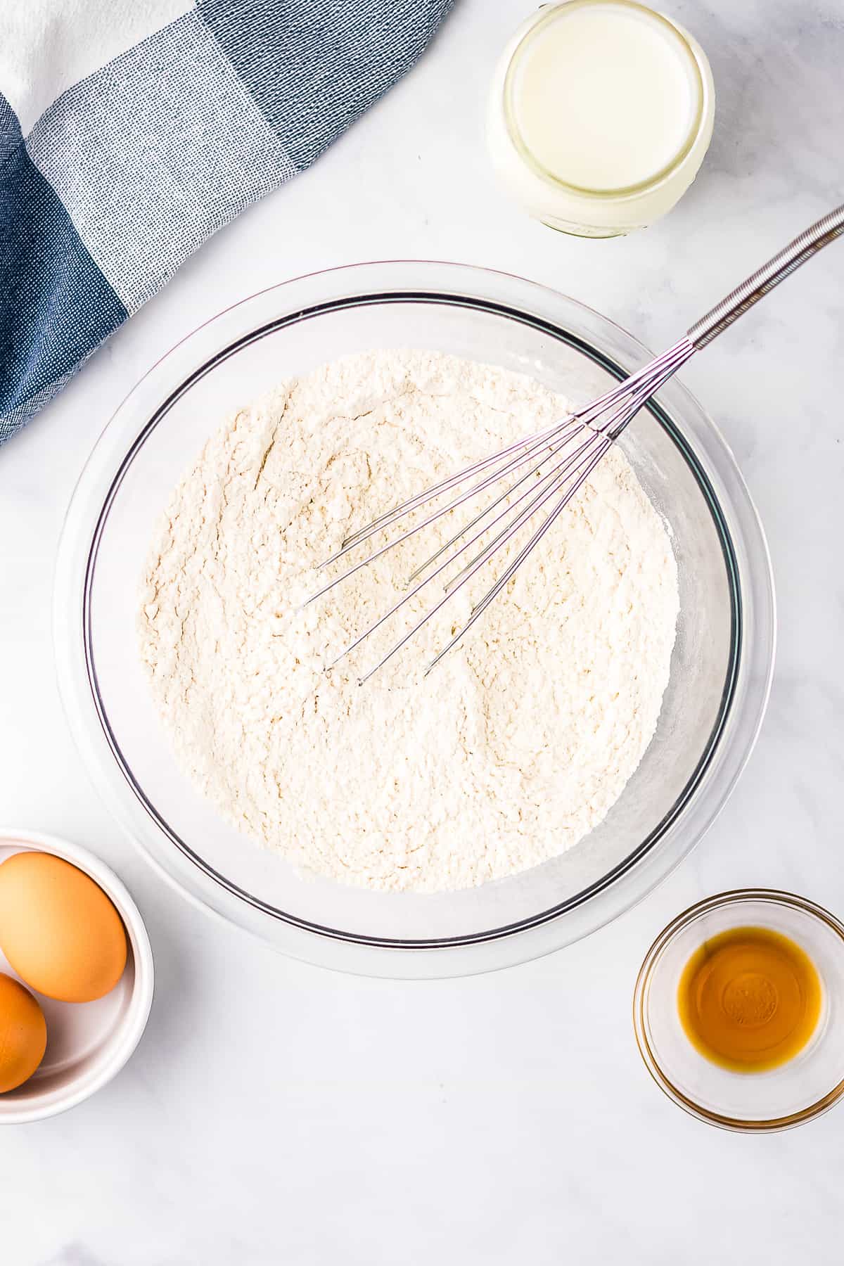 Dry ingredients in bowl for buttermilk pancakes