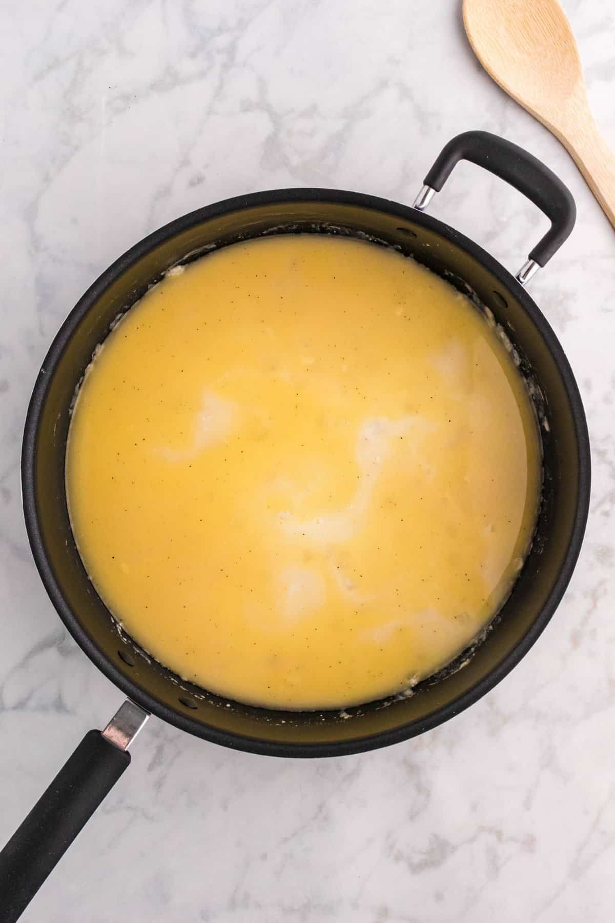 Overhead Image of Skillet for Chicken Pot Pie Recipe