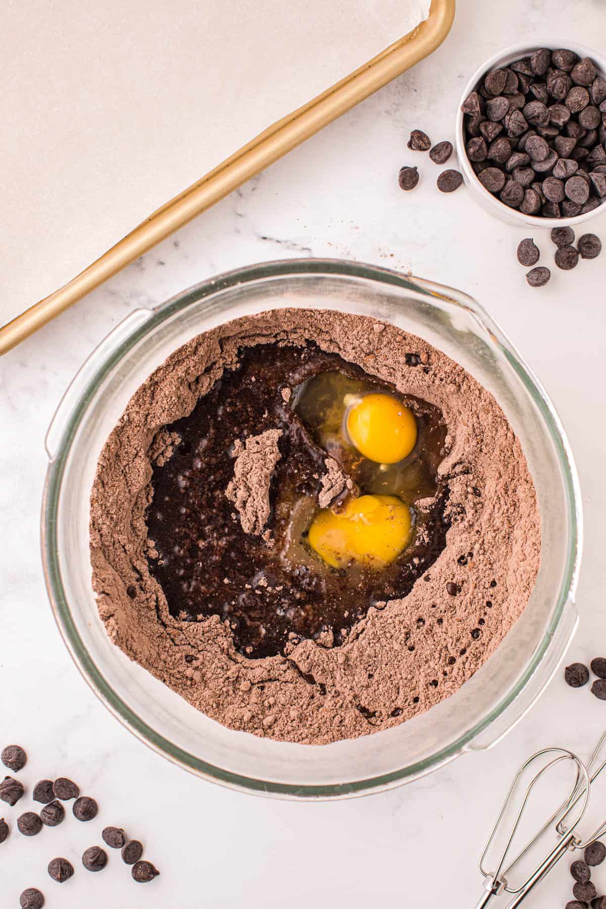 Adding Wet Ingredients for Cake Mix Chocolate Cookies