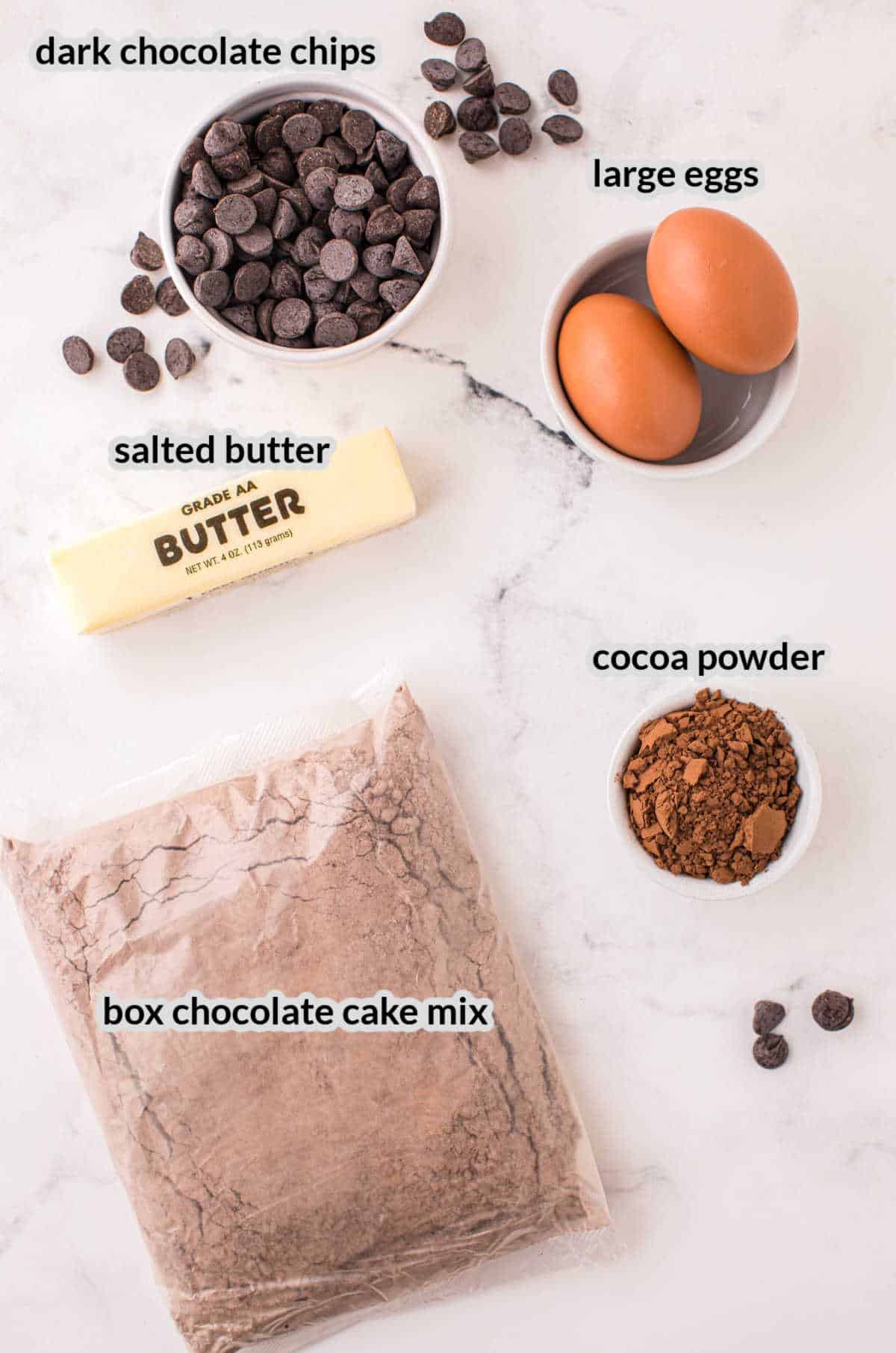 Overhead Image of Chocolate Cake Mix Cookie Recipe Ingredients