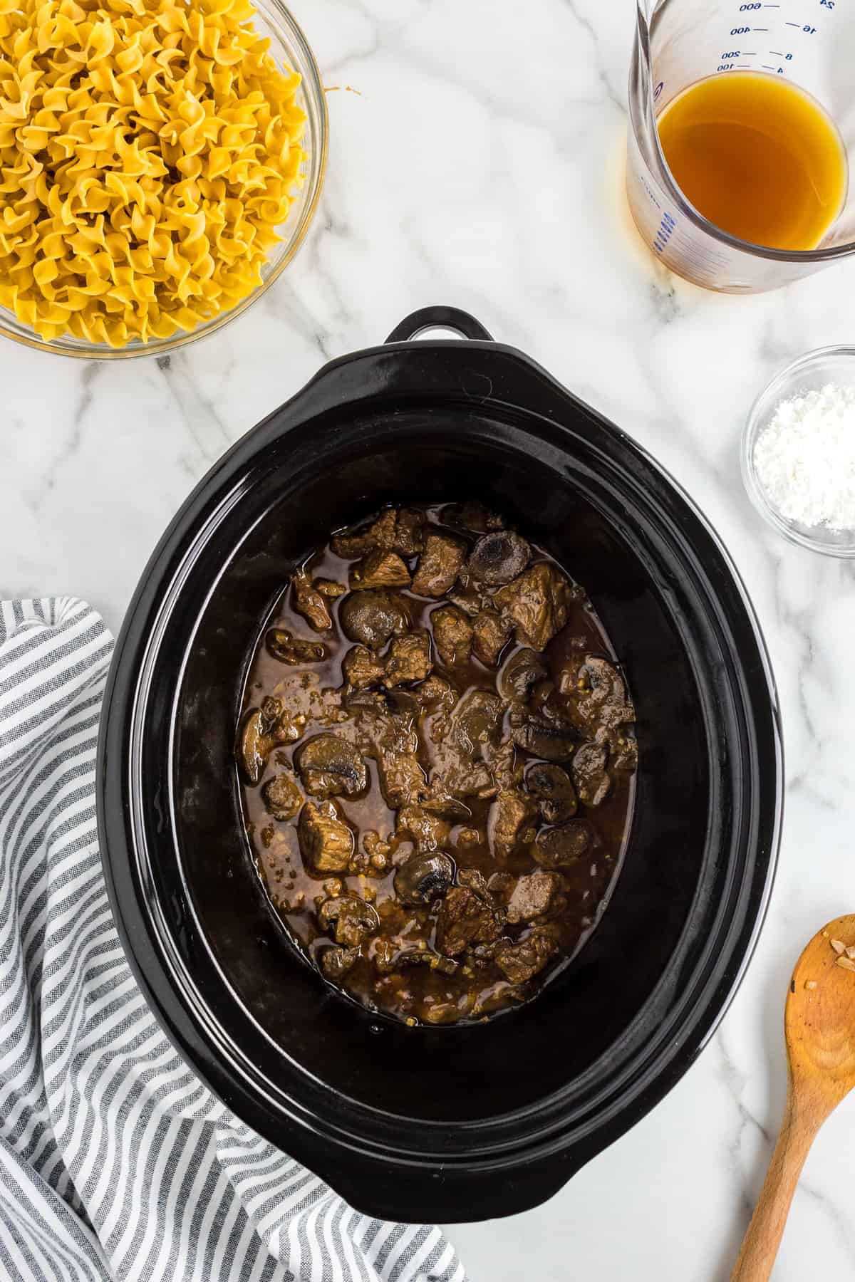 Stew meat mixture in crock pot