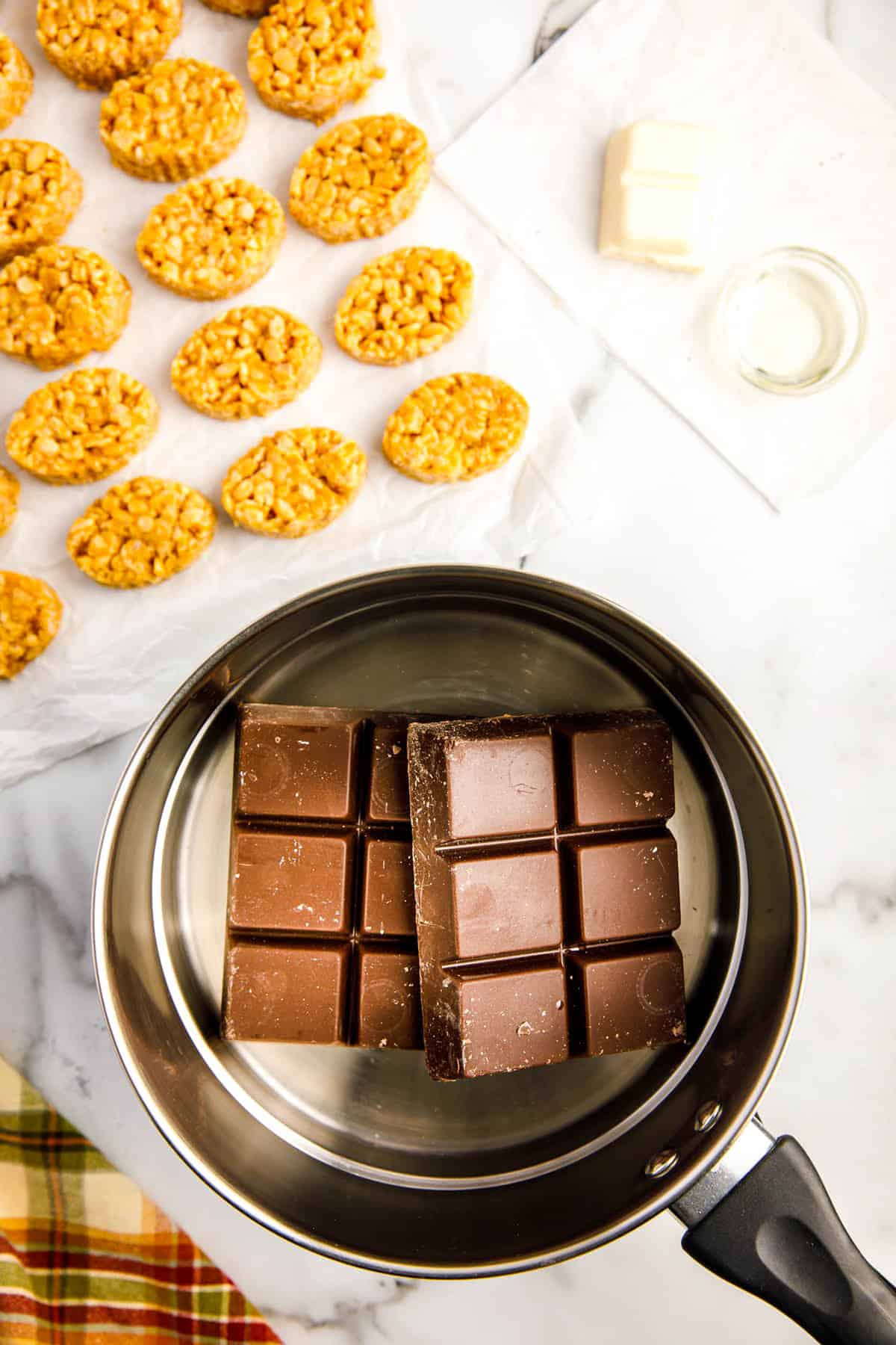 Chocolate Candiquik bars in Saucepan