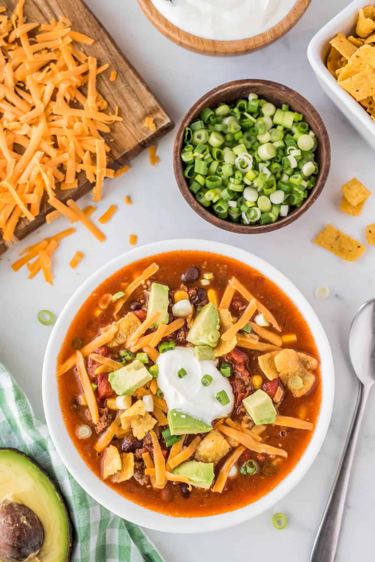 Beef Taco Soup From the Instant Pot Ready to Enjoy Topped with All the Fixings
