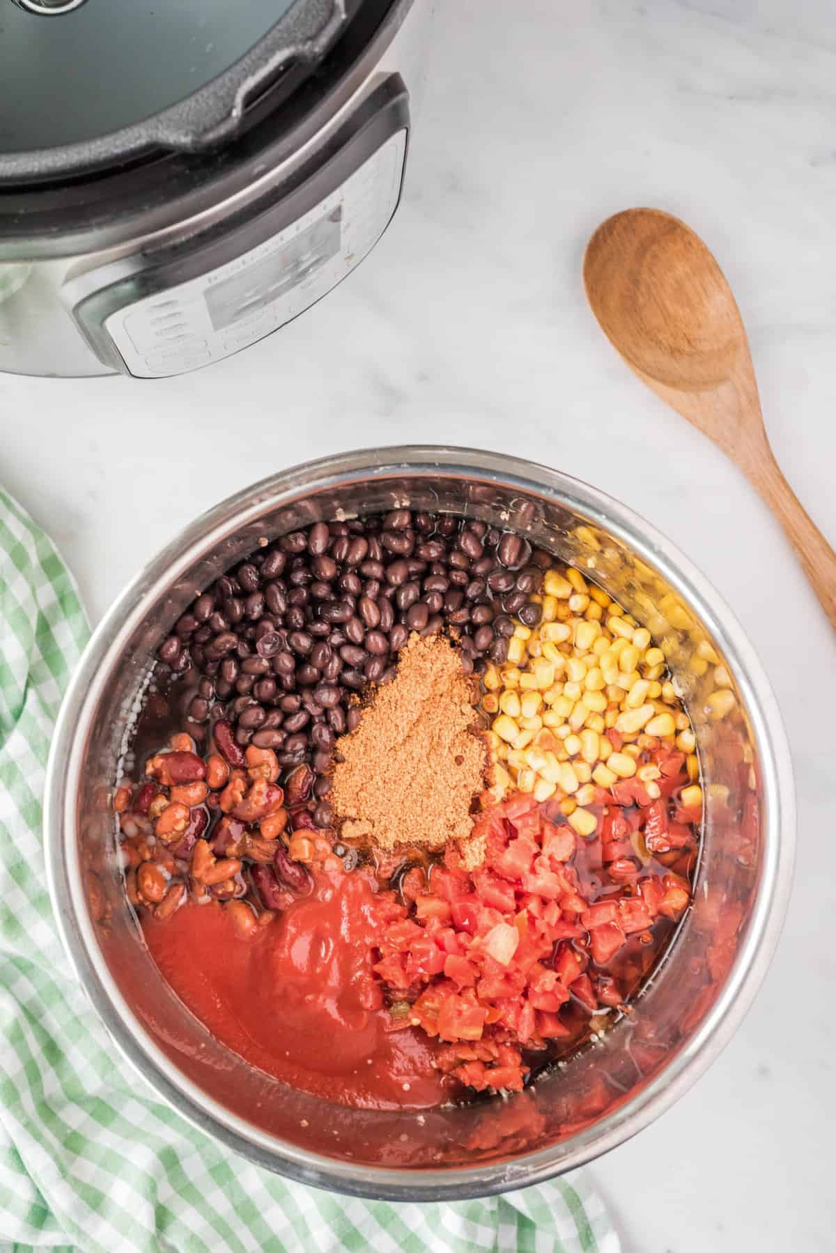 Adding the Ingredients for Taco Soup to the Instant Pot