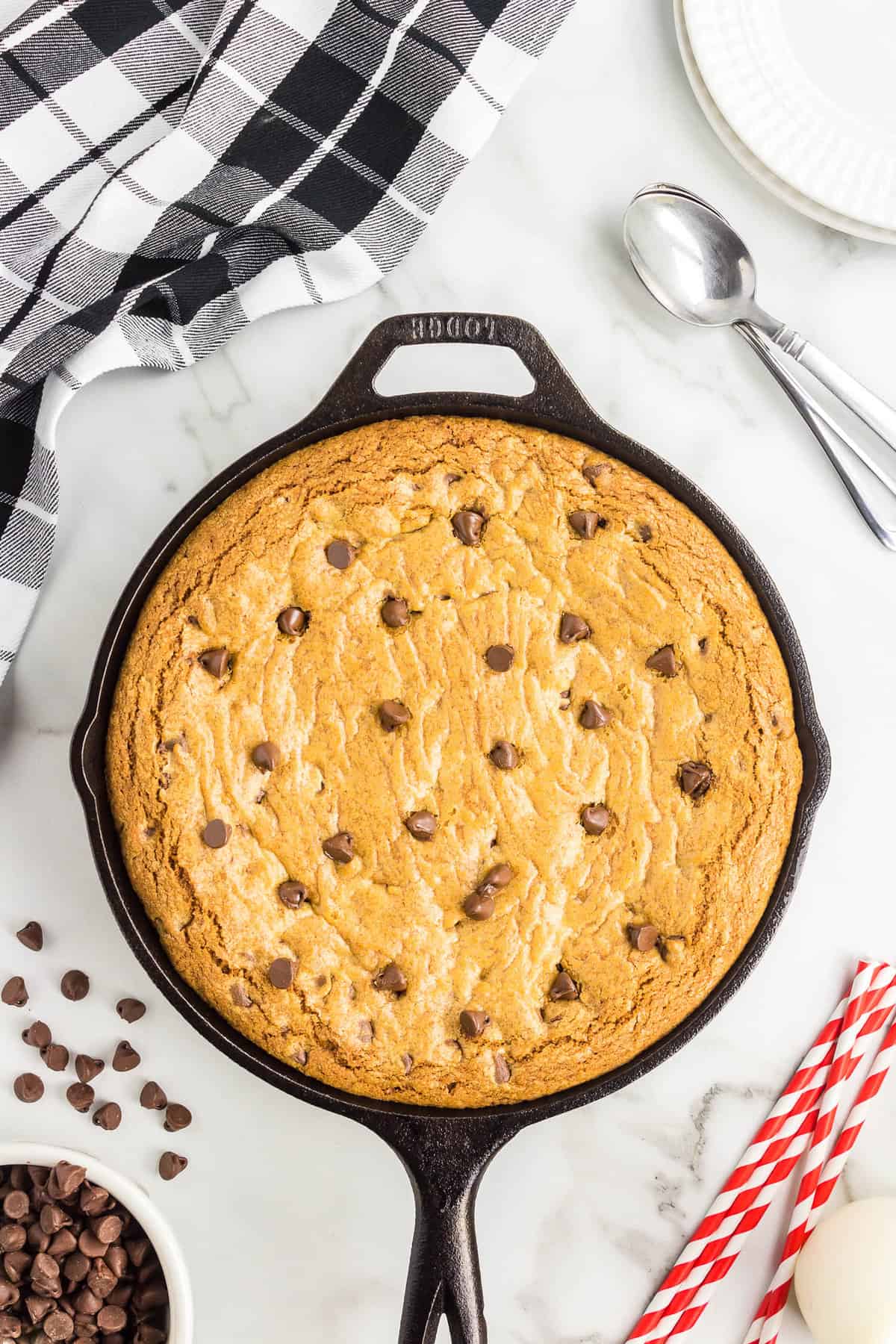 Cast Iron Cookie Recipe in Skillet Just Out of the Oven