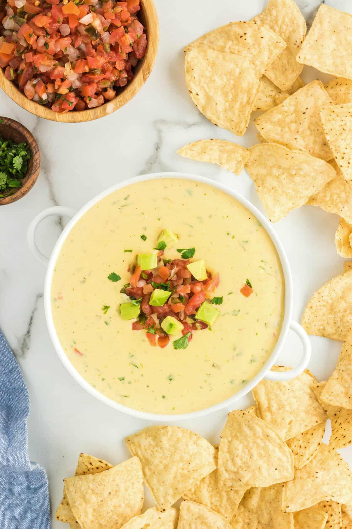 How to Make Queso Topped with Pico with Tortilla Chips for Dipping
