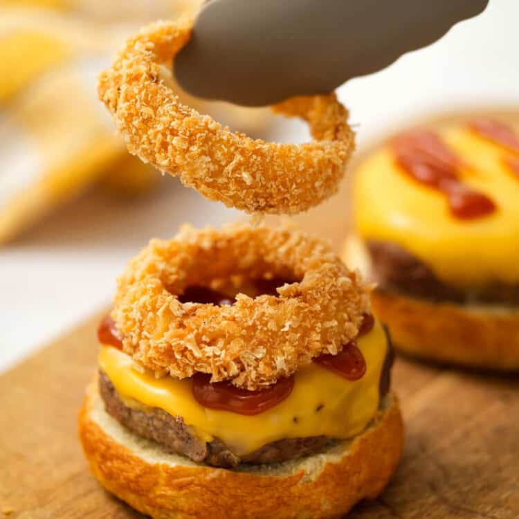 Rodeo Burger Topped with Crispy Onion Rings and BBQ Sauce