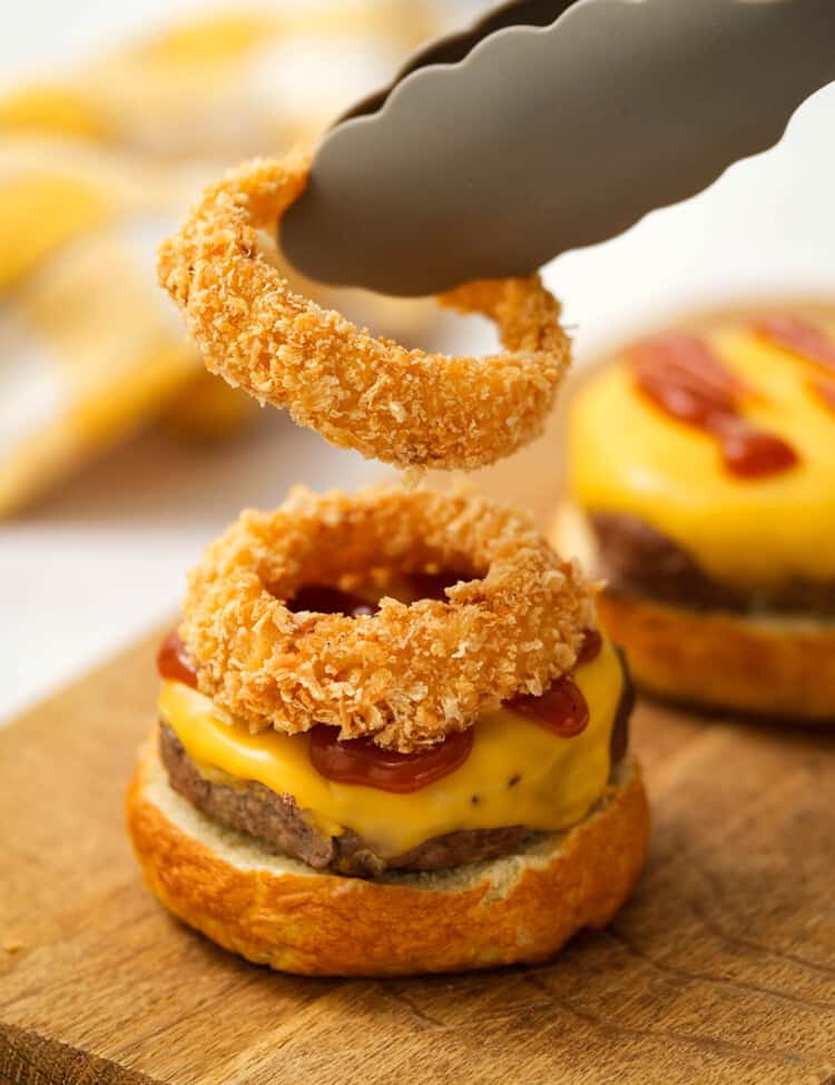 Rodeo Burger Topped with Crispy Onion Rings and BBQ Sauce