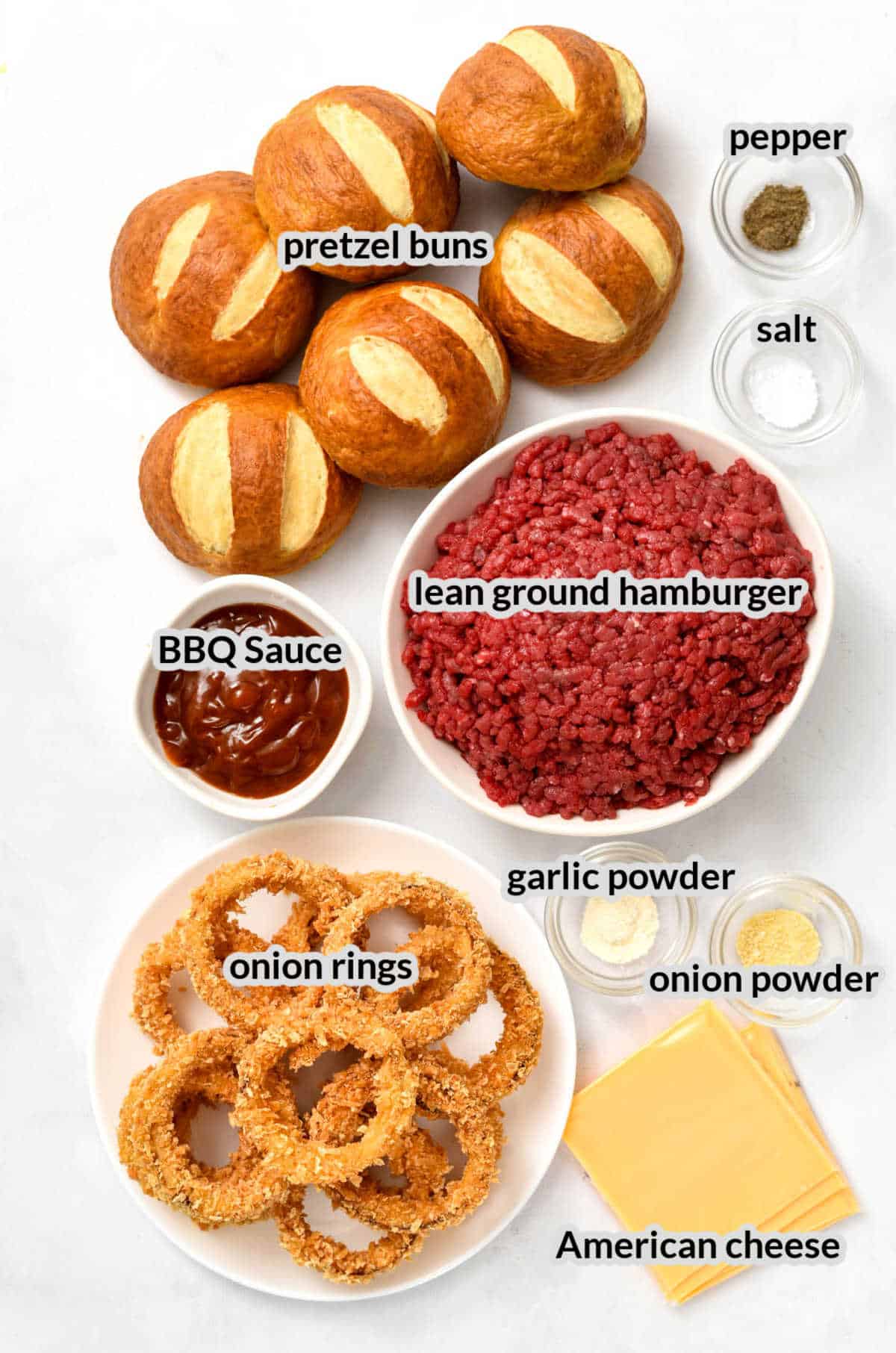 Rodeo Burger Overhead Image of Ingredients