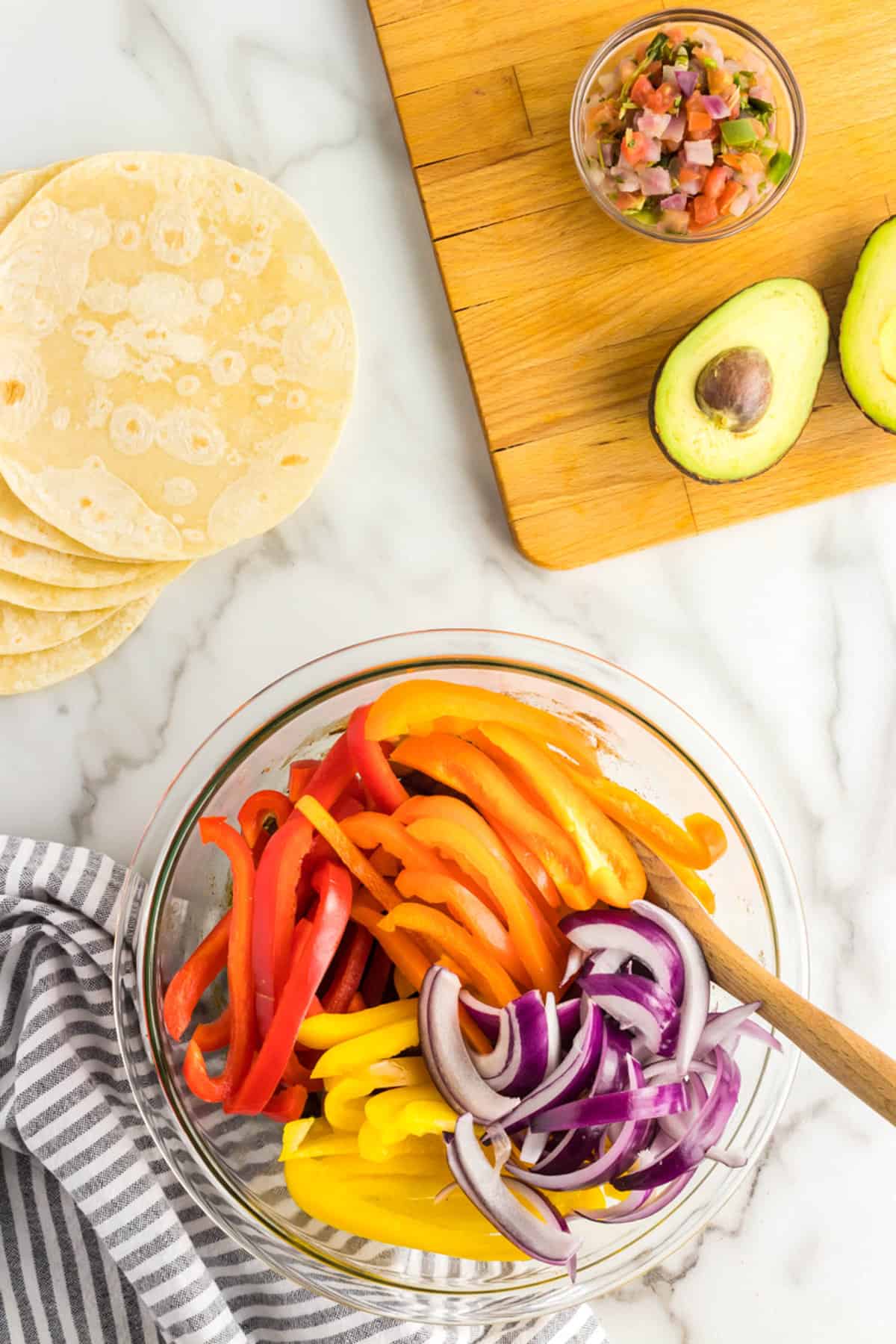 Prepped and Sliced Peppers & Onions for Air Fryer Chicken Fajitas