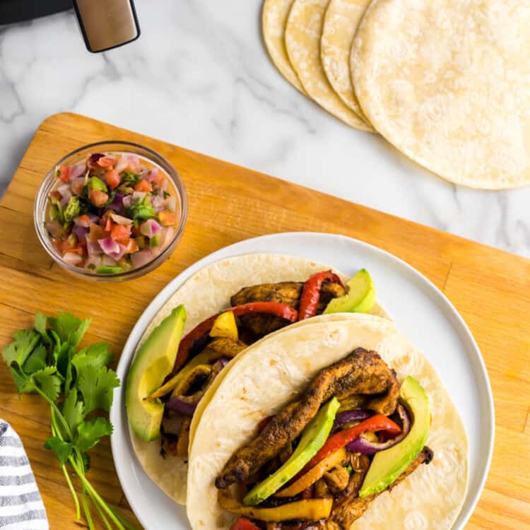 Fresh Chicken Fajitas Right Out of the Air Fryer with all of the Fixings