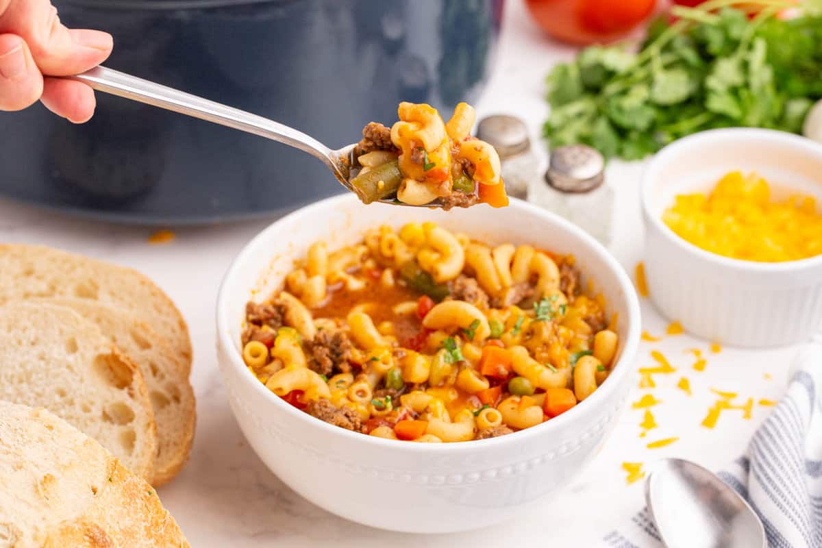 Hamburger Macaroni Soup Recipe in Bowl