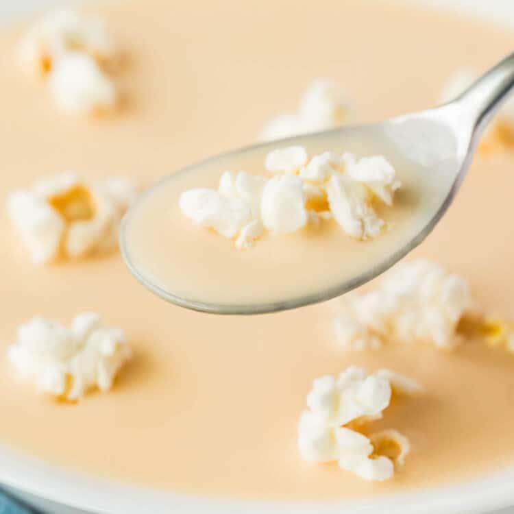 Creamy and Delicious Beer Cheese Soup Topped with Popcorn