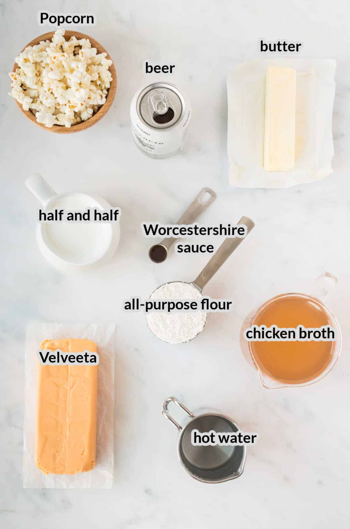 Overhead Image of Beer Cheese Soup Ingredients
