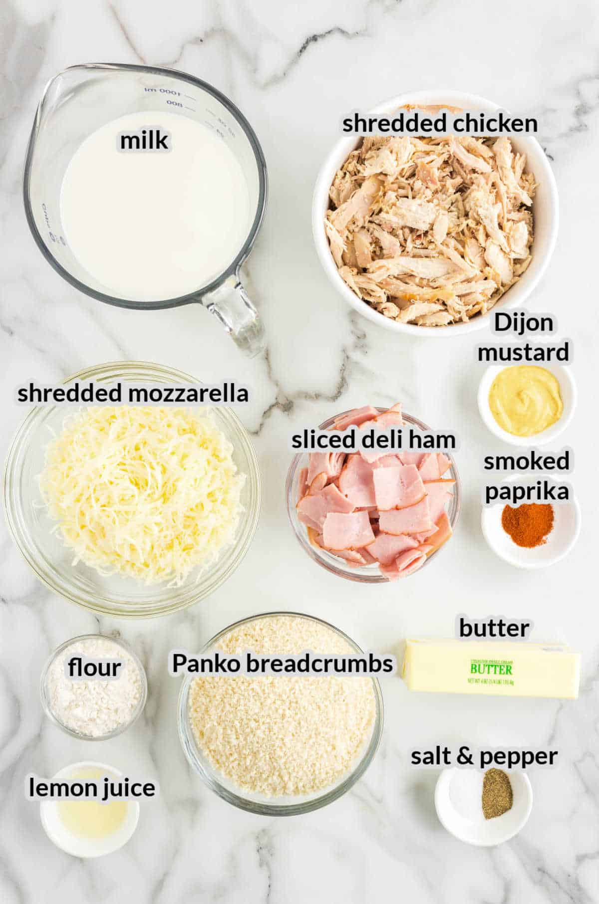 Overhead Image ChickenC ordon Bleu Casserole Ingredients