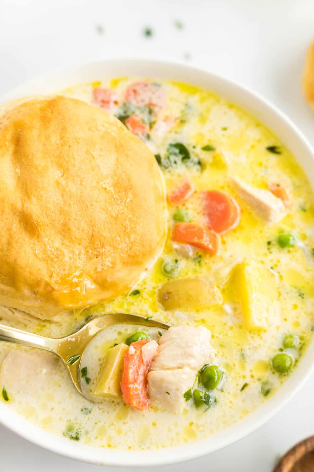 Chicken Pot Pie Soup Recipe with Dinner Biscuit