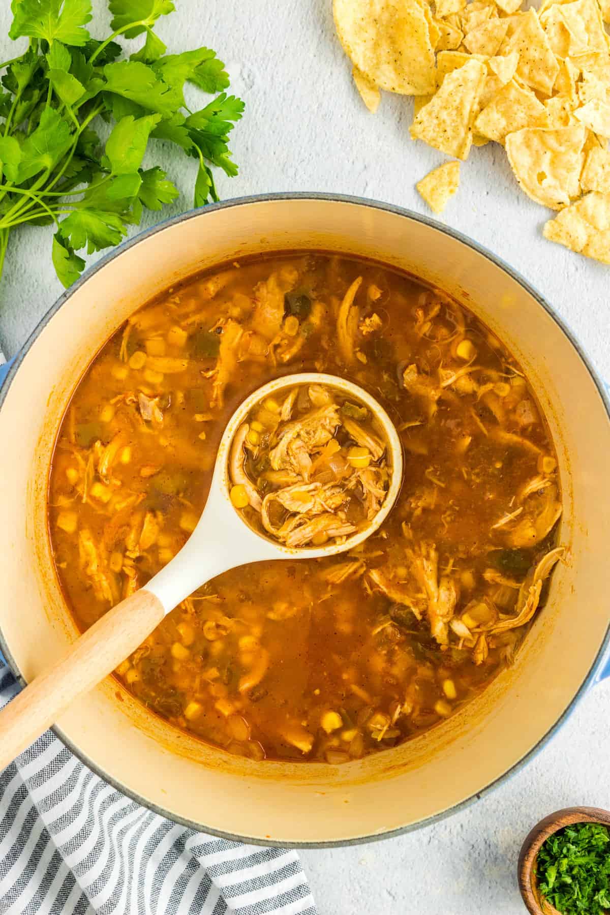 Ladeling Out Creamy Chicken Tortilla Soup