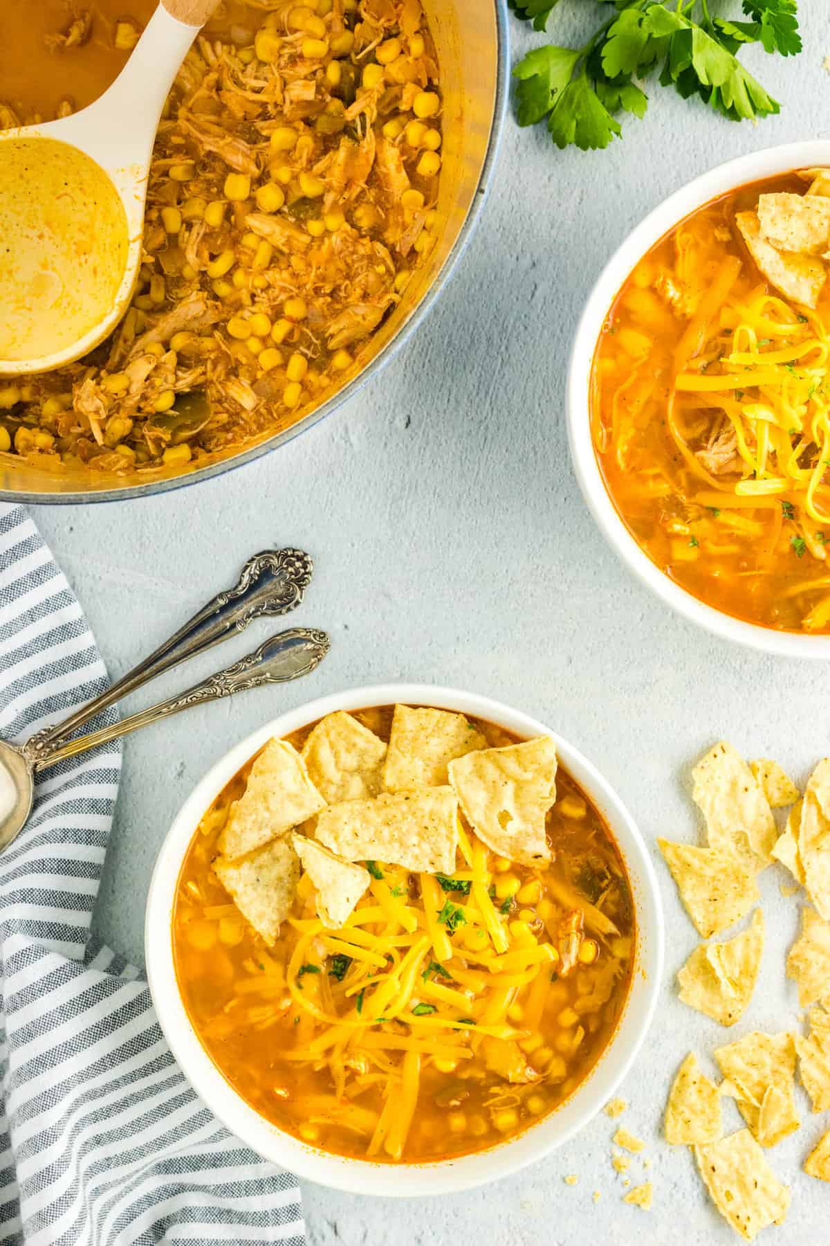 Easy Chicken Tortilla Soup Ready to Enjoy with Tortilla Chips & Cheese