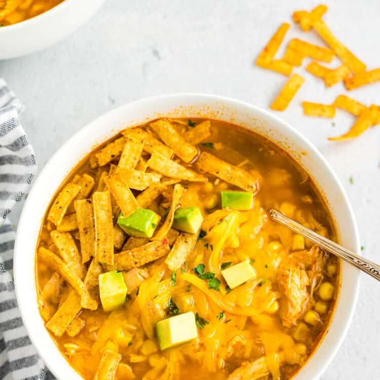 Creamy Chicken Tortilla Soup Recipe Topped with all the Fixings