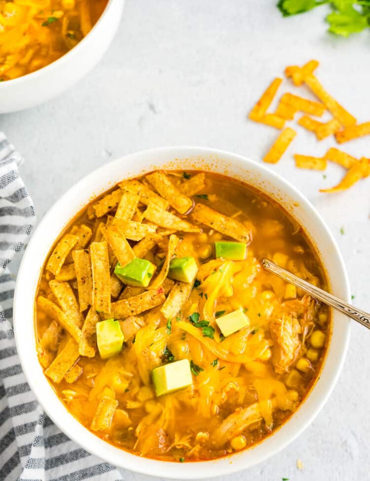 Creamy Chicken Tortilla Soup Recipe Topped with all the Fixings