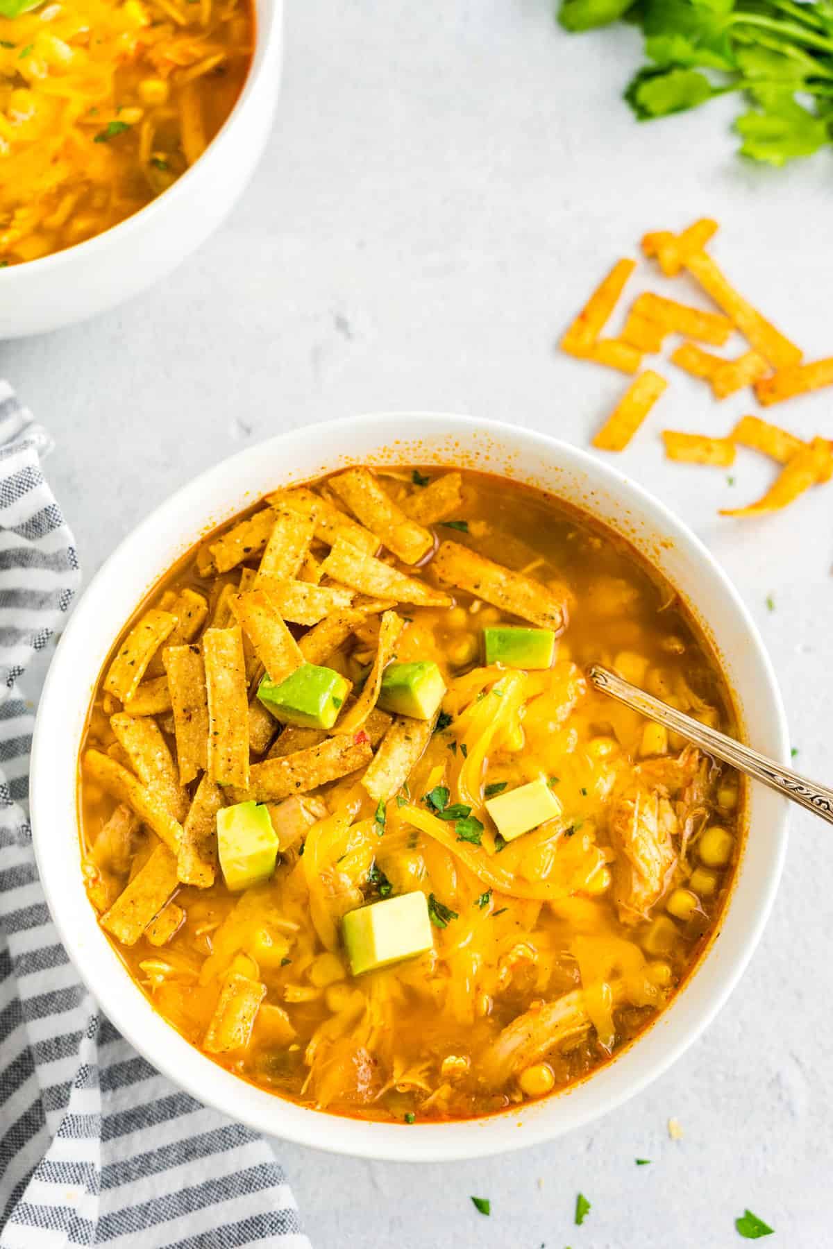 Creamy Chicken Tortilla Soup Recipe Topped with all the Fixings