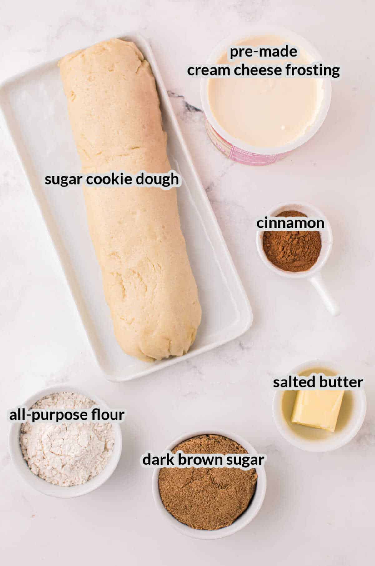 Overhead Image of Cinnamon Roll Cookie Ingredients