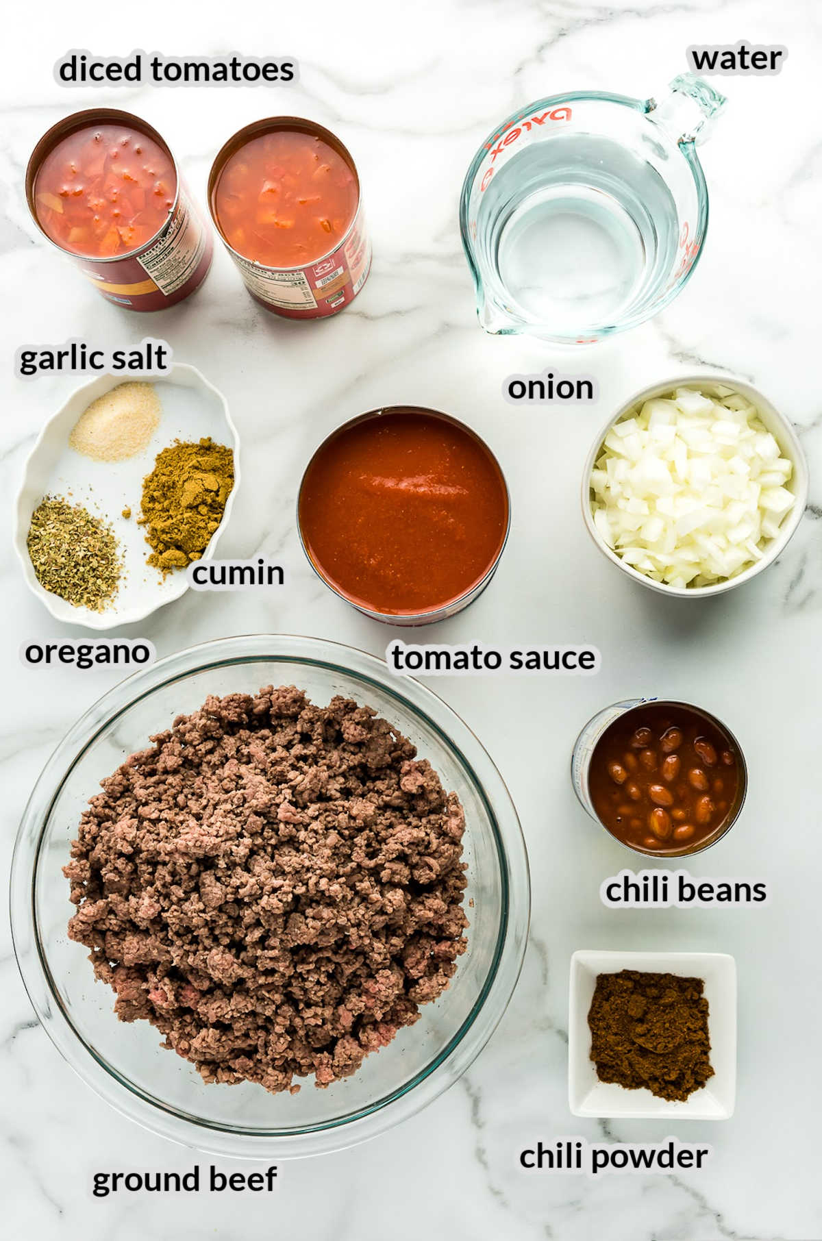 Overhead ingredients of Chili