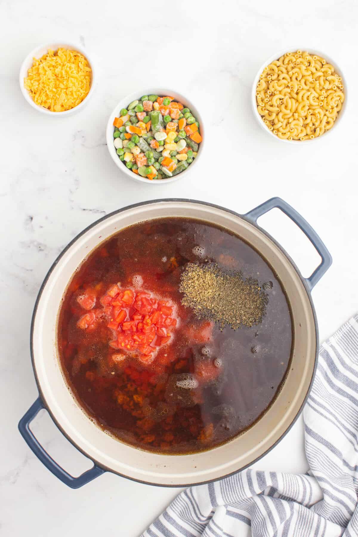 Easy Hamburger Macaroni Soup Recipe in Dutch Oven