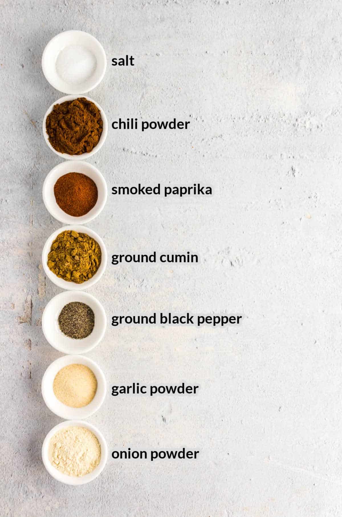 Homemade Fajita Seasoning Overhead Image of Spices and Seasonings