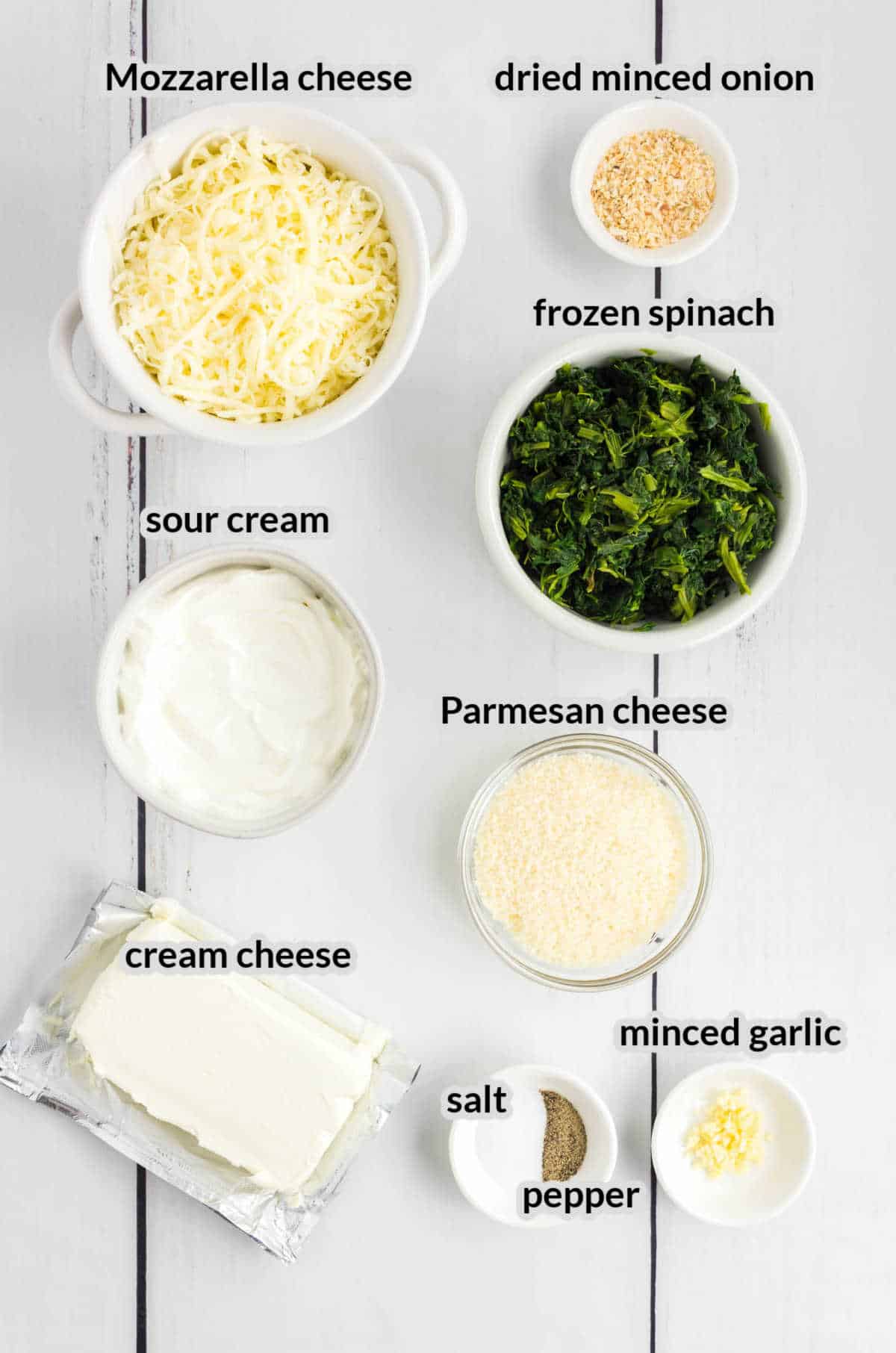 Overhead Image of Hot Spinach Dip Ingredients
