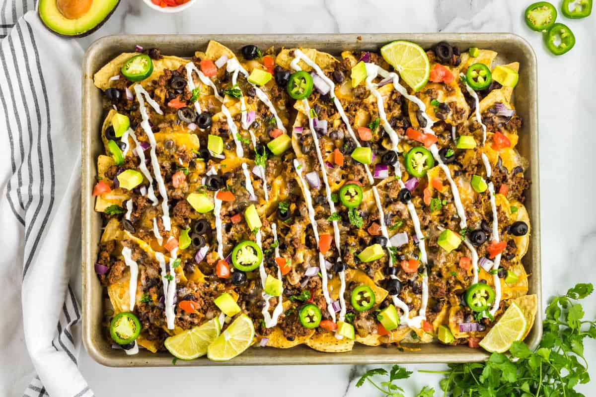 Homemade Nachos on Sheetpan Loaded with all the Toppings