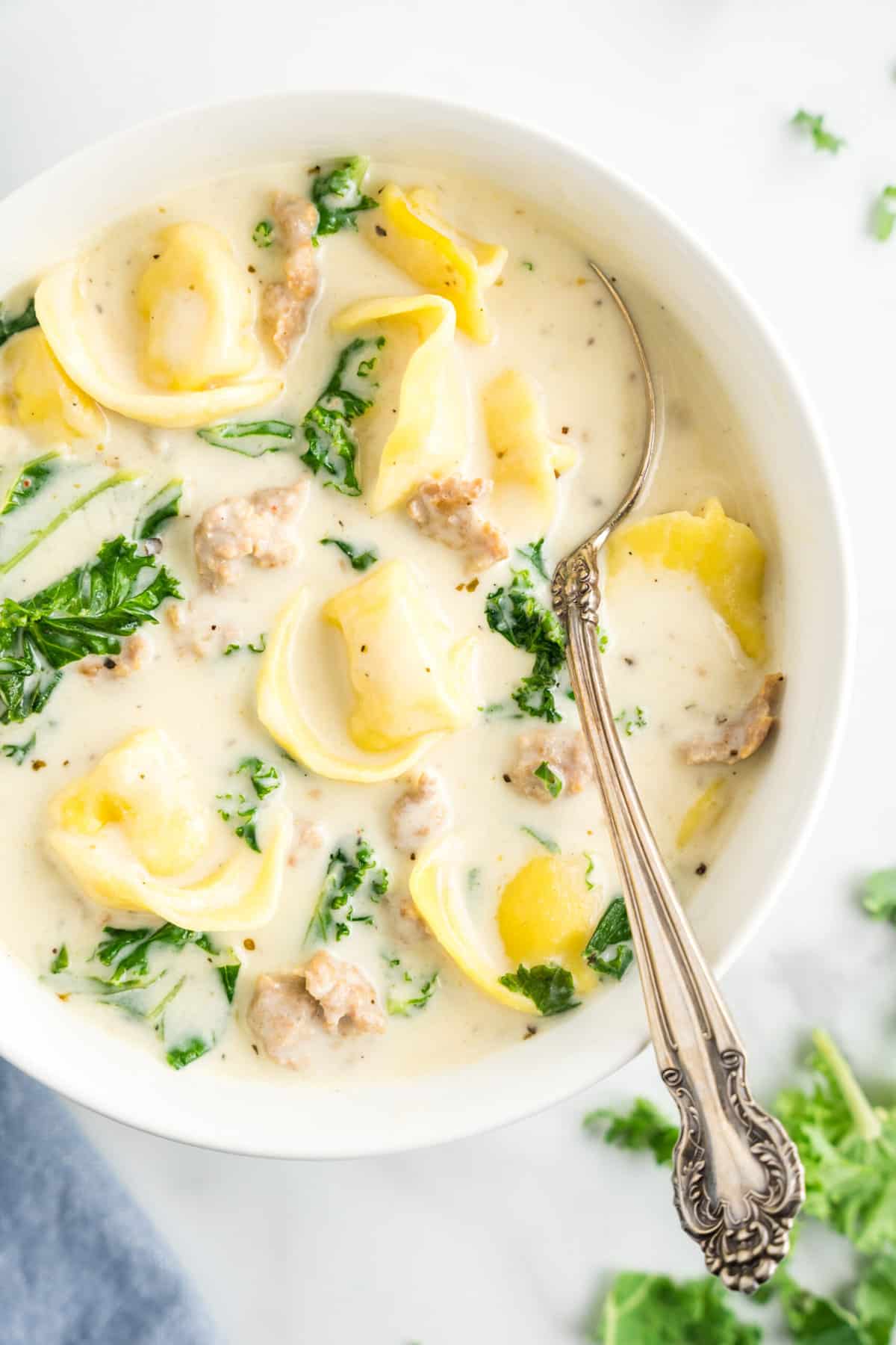 Italian Sausage Tortellini Soup Recipe in Bowl with Spoon