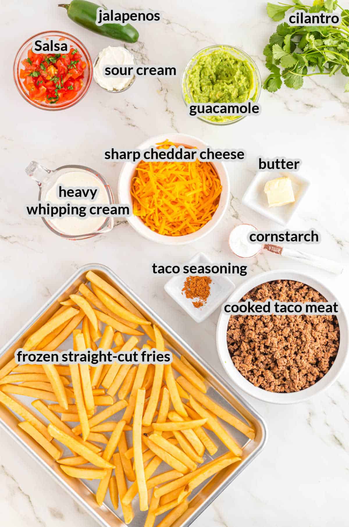 Overhead Image of Nacho Fries Ingredients