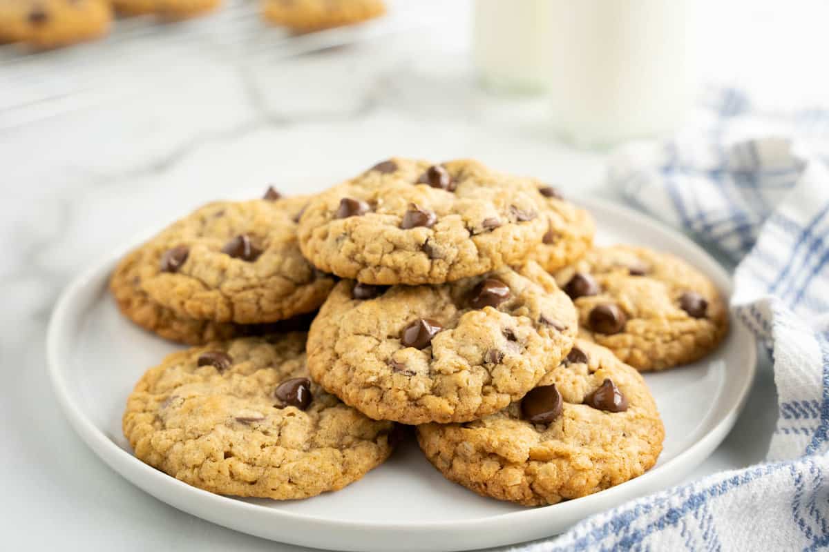 Best Oatmeal Chocolate Chip Cookies Just Out of the Oven and Ready to Enjoy