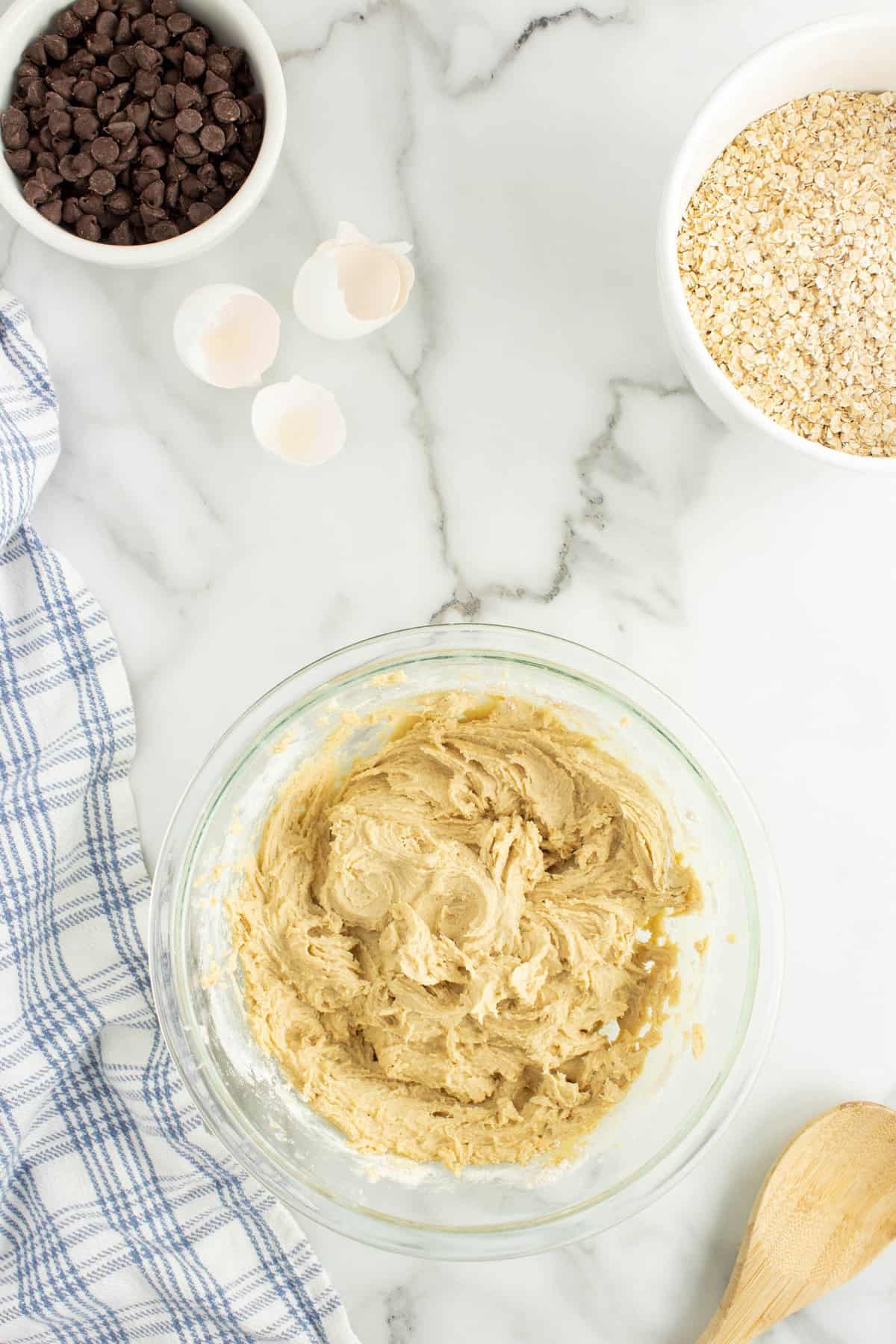 Mixed Ingredients for Oatmeal Chocolate Chip Cookies Recipe