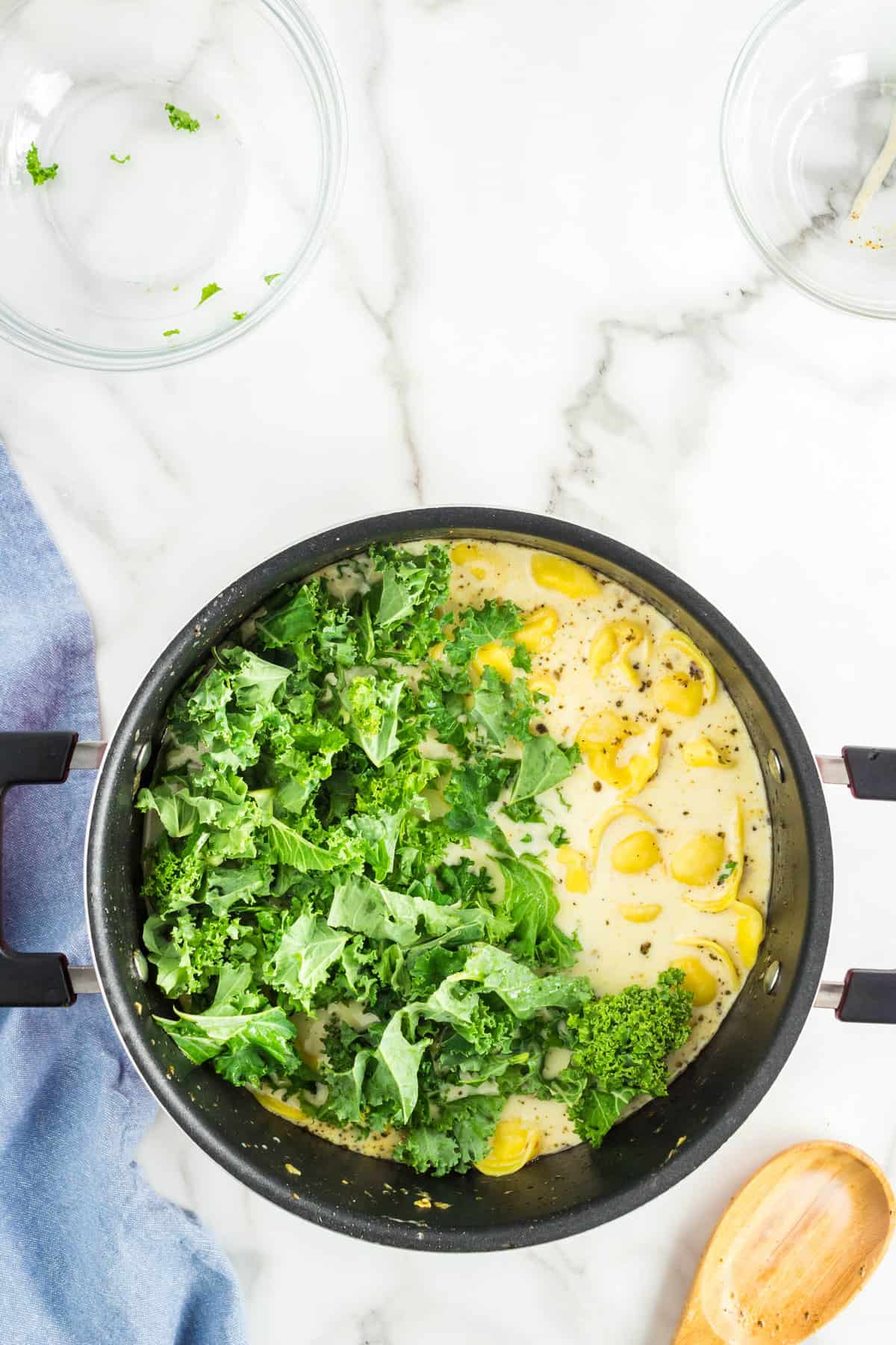 Adding Fresh Kale to Italian Sausage Tortellini Soup Recipe