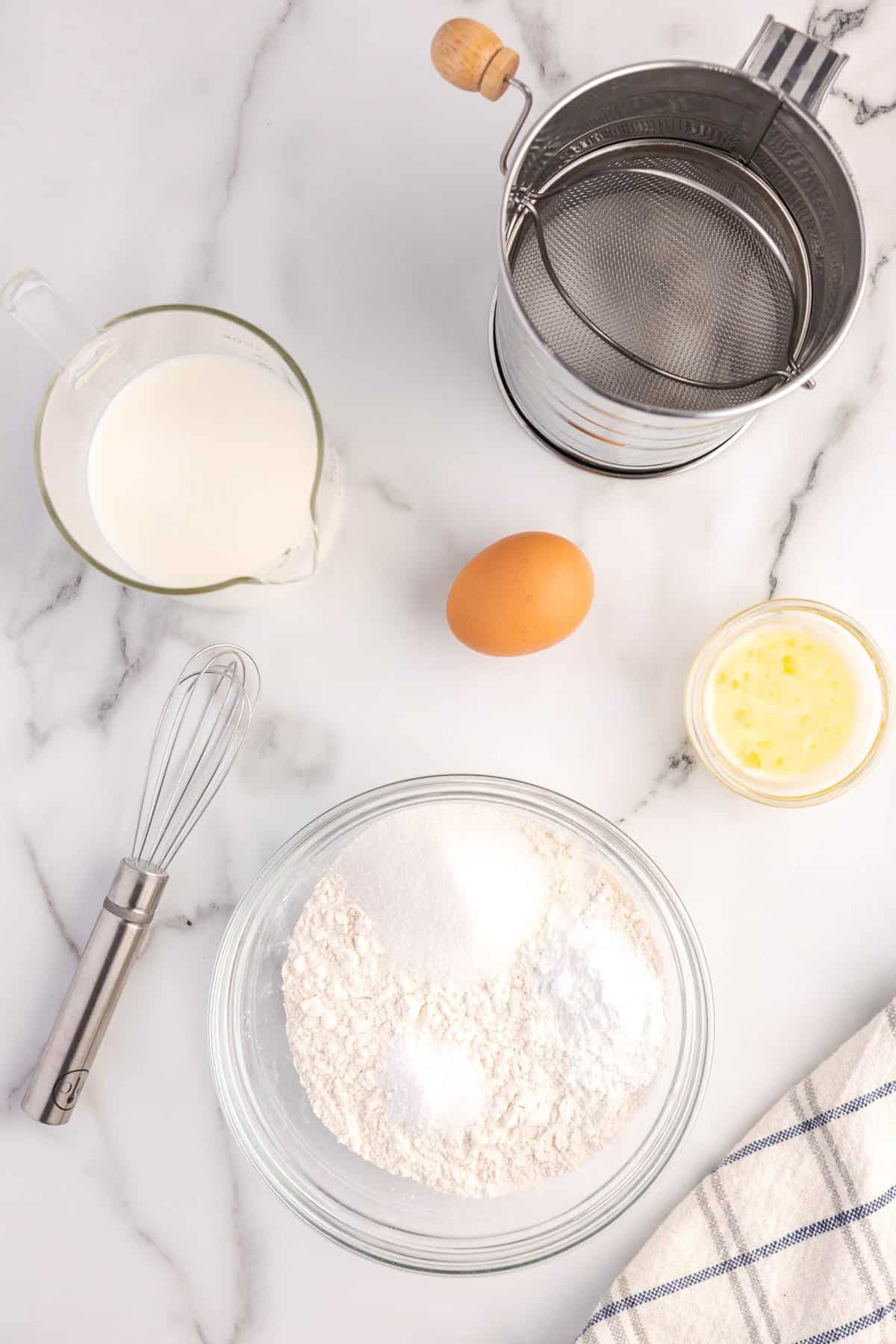 Dry Ingredients Ready for Sifting for Miniature Pancakes Recipe